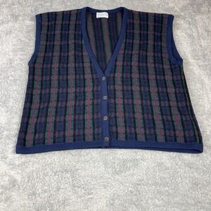 Vintage Pendleton Plaid Wool Vest Size M 70s Blue Ivory Windowpane Made USA